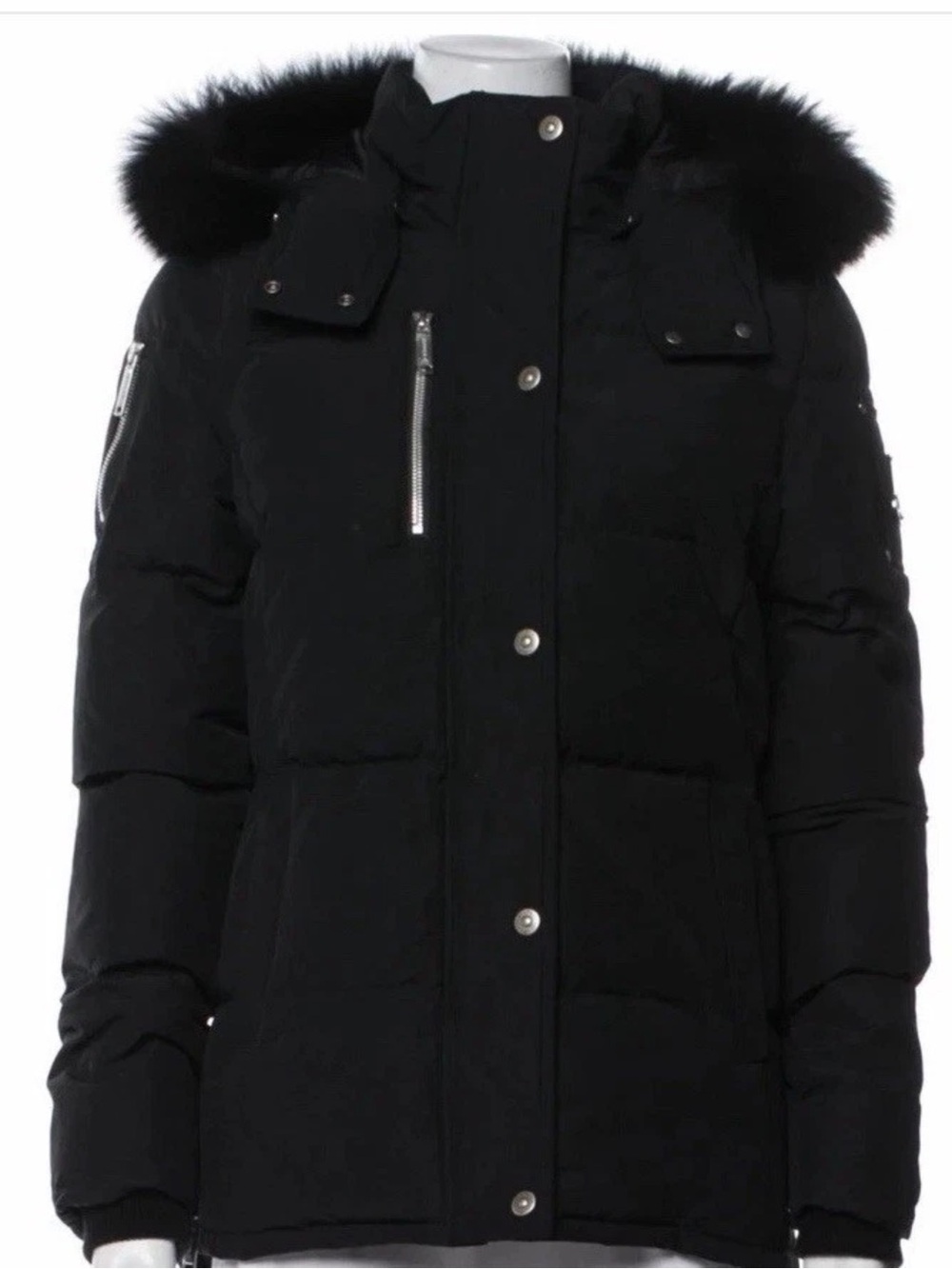 Moose Knuckles Women's Black Fur-Trim Puffer Parka